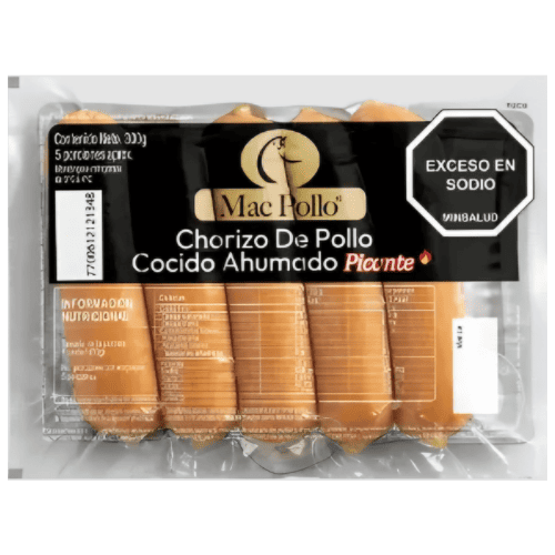 CHORIZO DE POLLO AHUMADO PICANTE  X 5 UND X 300 GRS